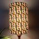 vintage turned wood lamp, seventies graphic lampshade