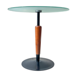 Vintage round mushroom table in wood and glass, 1970s