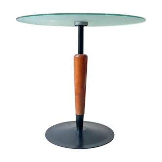 Vintage round mushroom table in wood and glass, 1970s