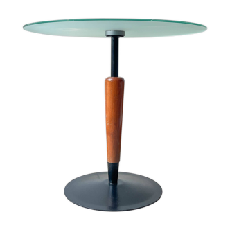 Table ronde vintage champignon bois et verre 1970