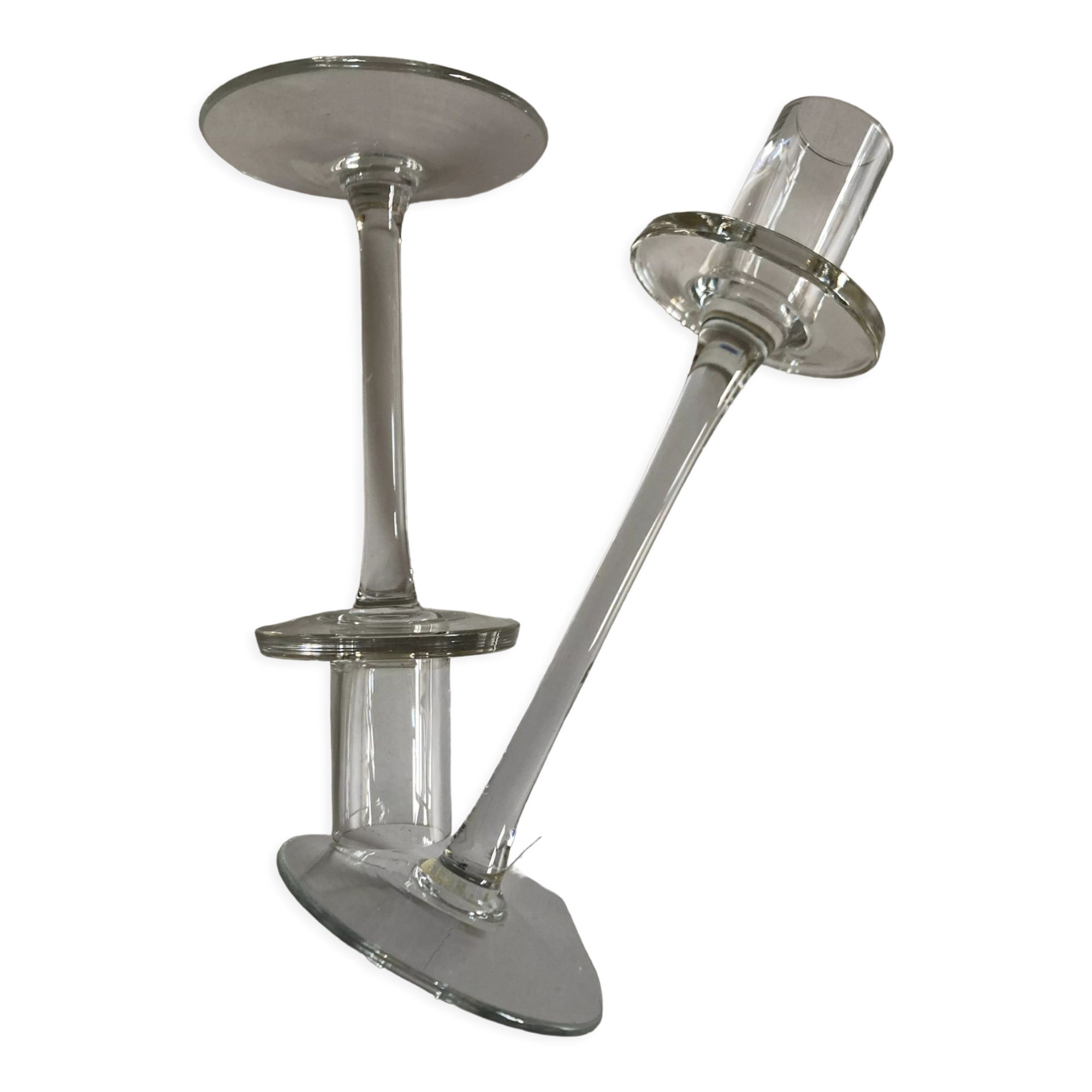 Product BHV Asymmetrical pair of glass candle holders 1980