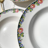 6 Digoin opaque porcelain soup plates with floral pattern "3984"