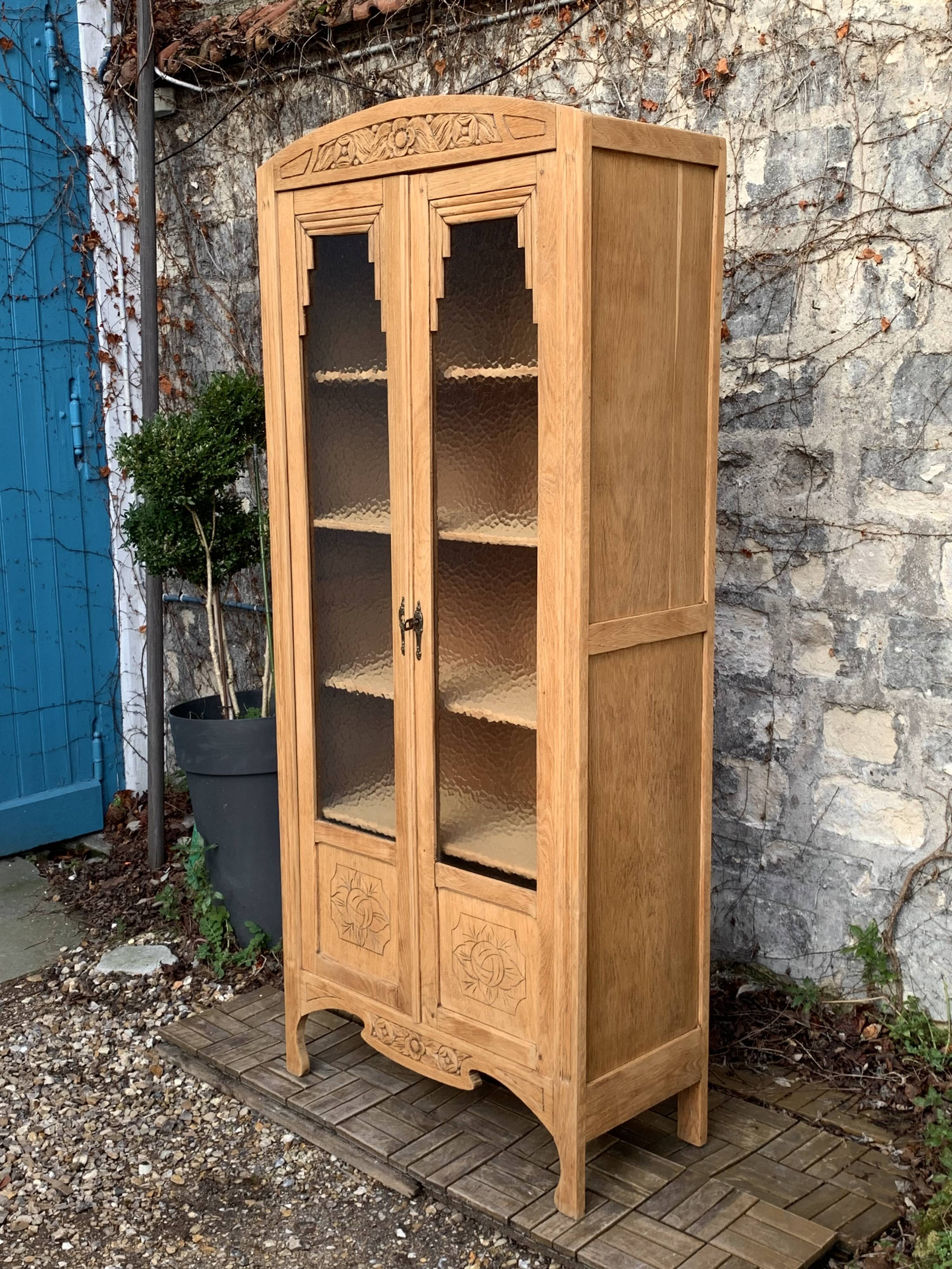 Parisian glass cabinet art deco raw wood 1930