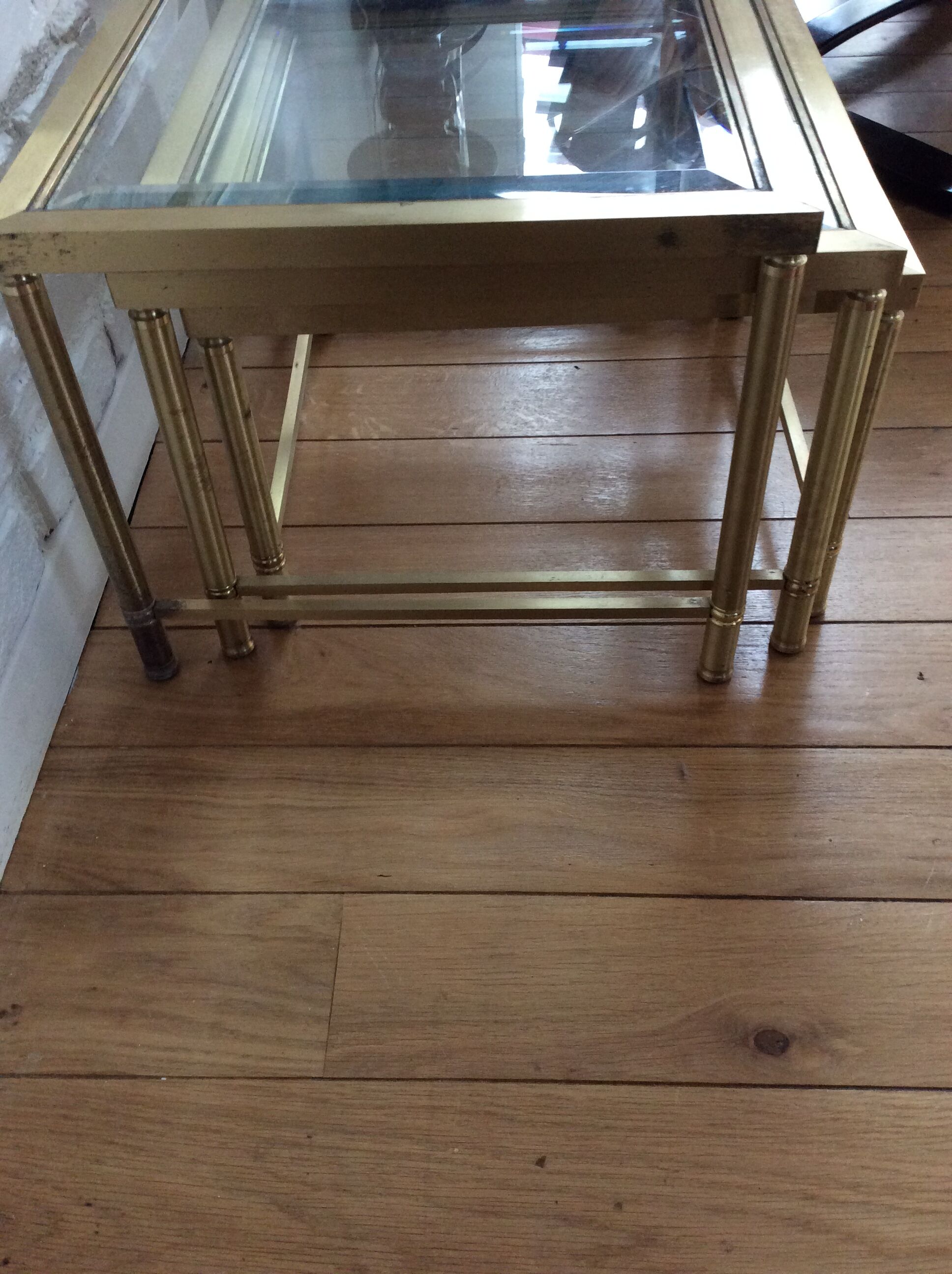 Nesting tables in glass and brass