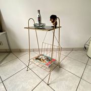 Vintage 1960s brass and smoked glass side table with magazine holder.
