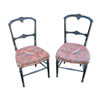 Pair of Napoleon III chairs decorated with parrots