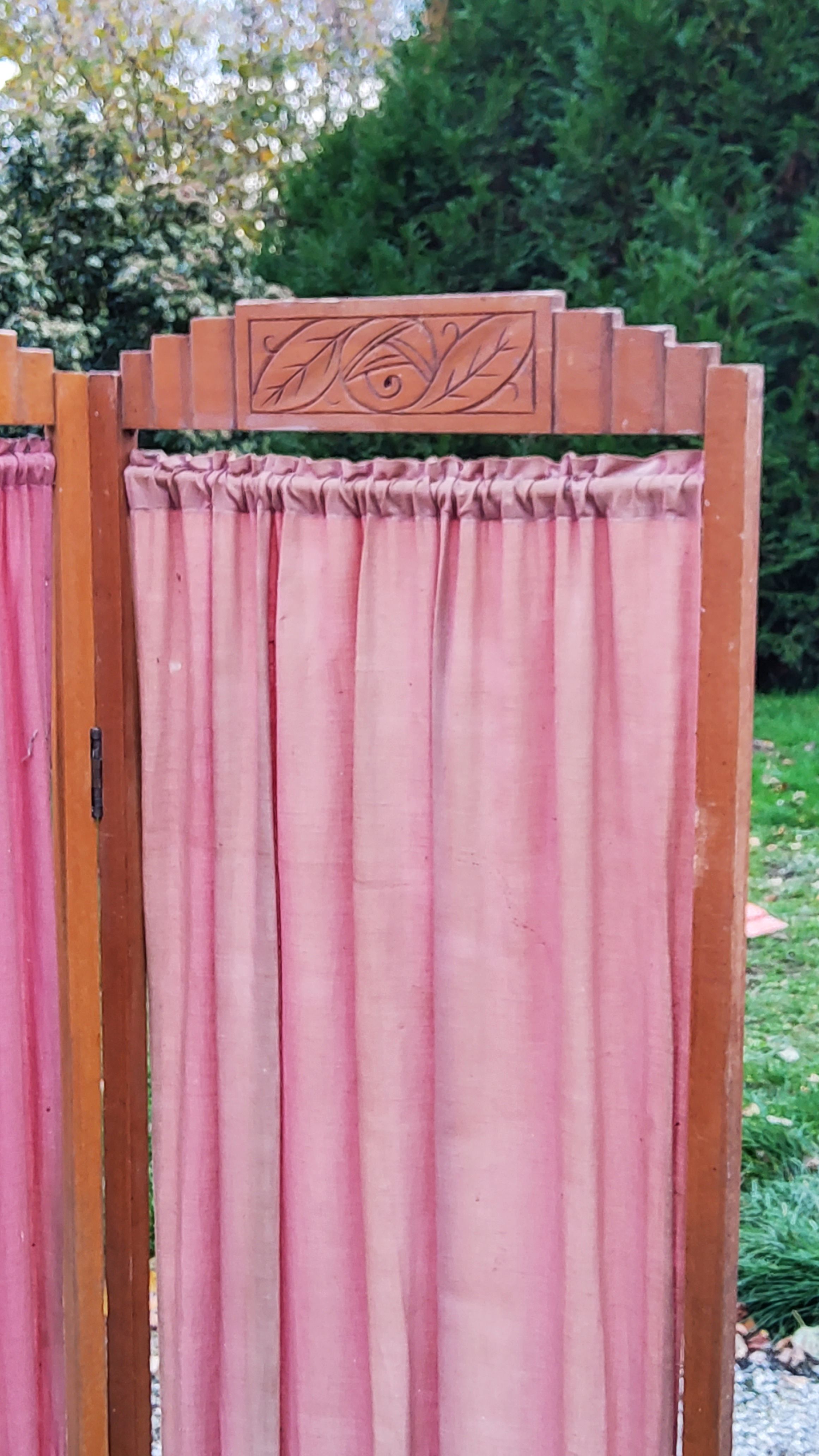 Art Deco screen 6 leaves in beech and fabrics of the 30s
