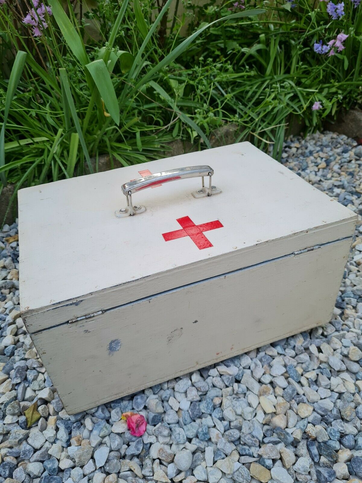 Portable pharmacy box made of vintage wood