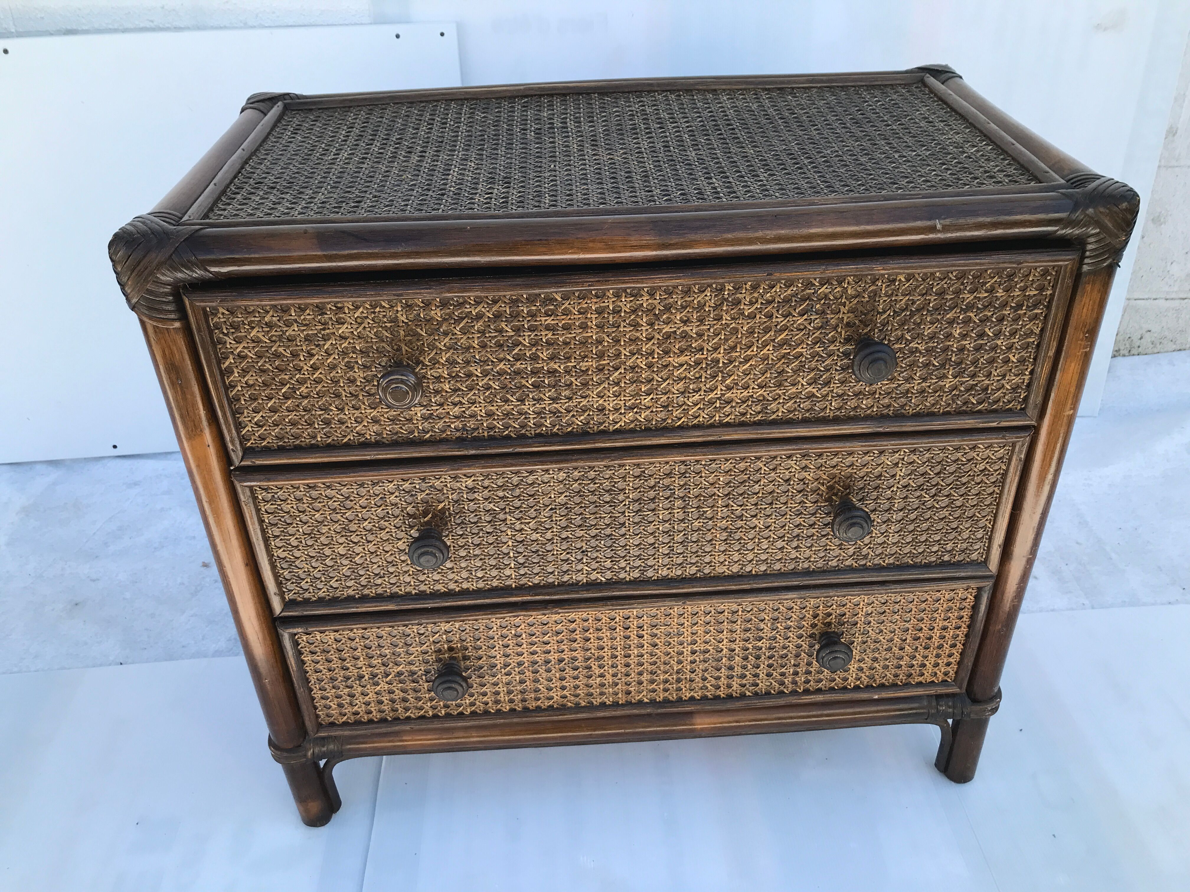 Rattan chest of drawers and canning 60s-70s