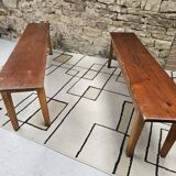 Lot deux bancs de ferme sapin vintage