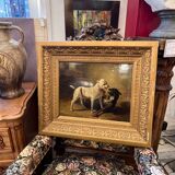 Jean Baptiste Louis Guy? Oil on panel, two bulldogs fighting