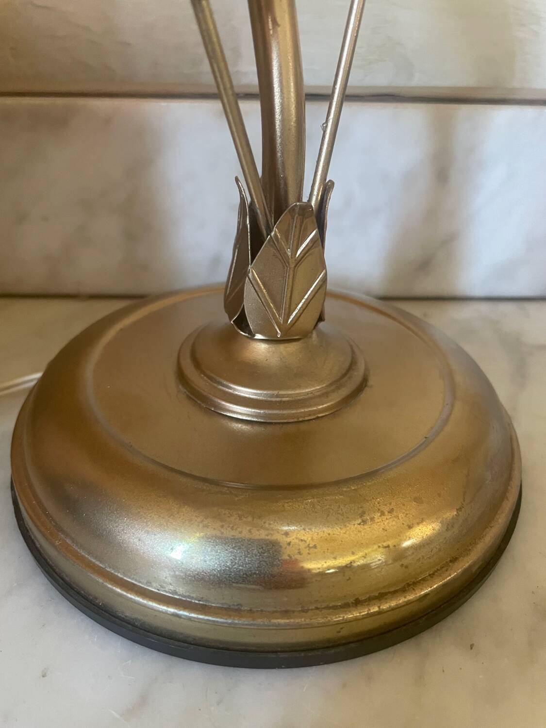 70s gold metal and opaline lamp