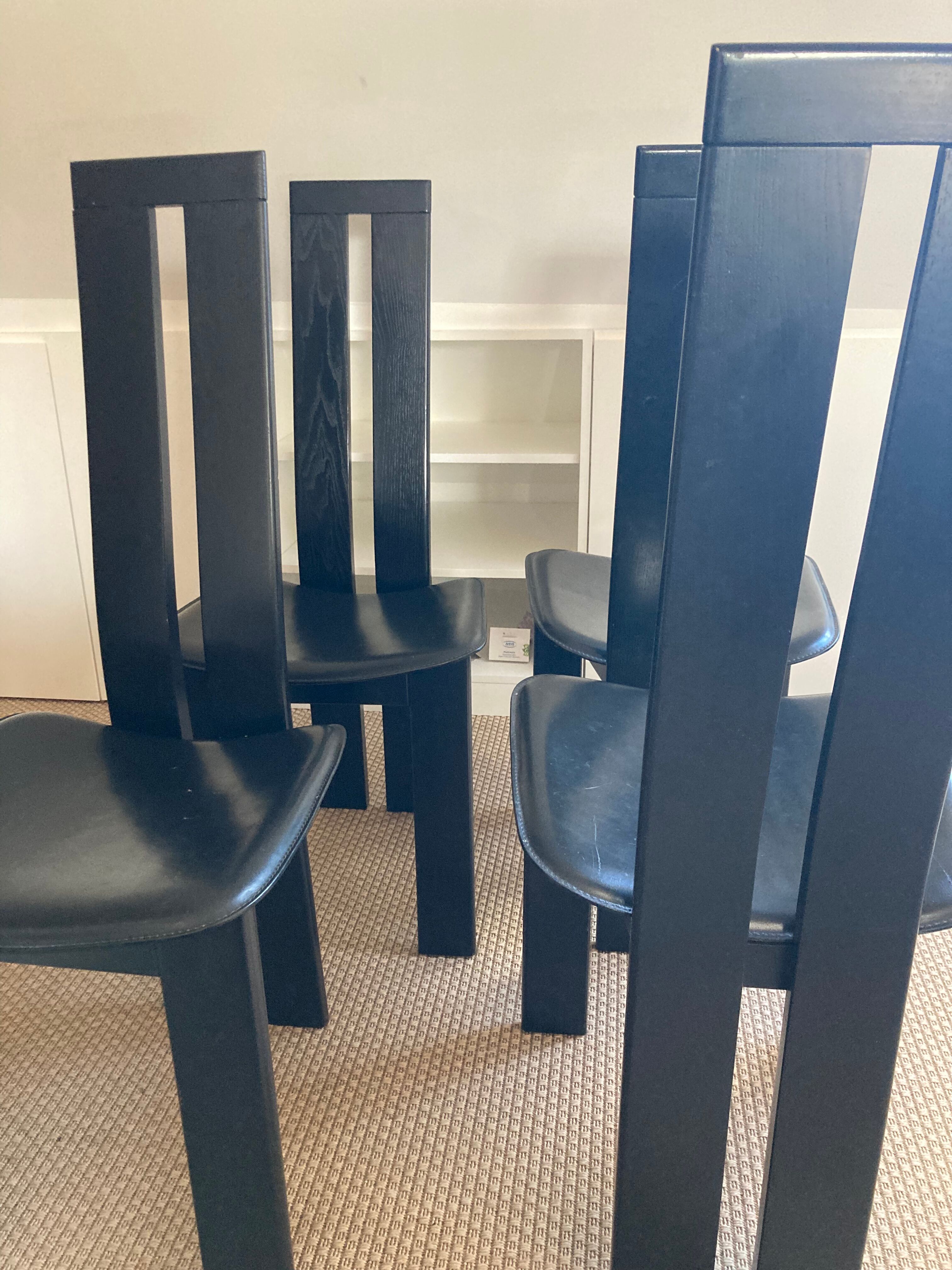 Set of 4 chairs black leather Pietro Constantini Italy 1970