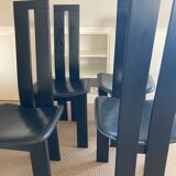 Set of 4 chairs black leather Pietro Constantini Italy 1970