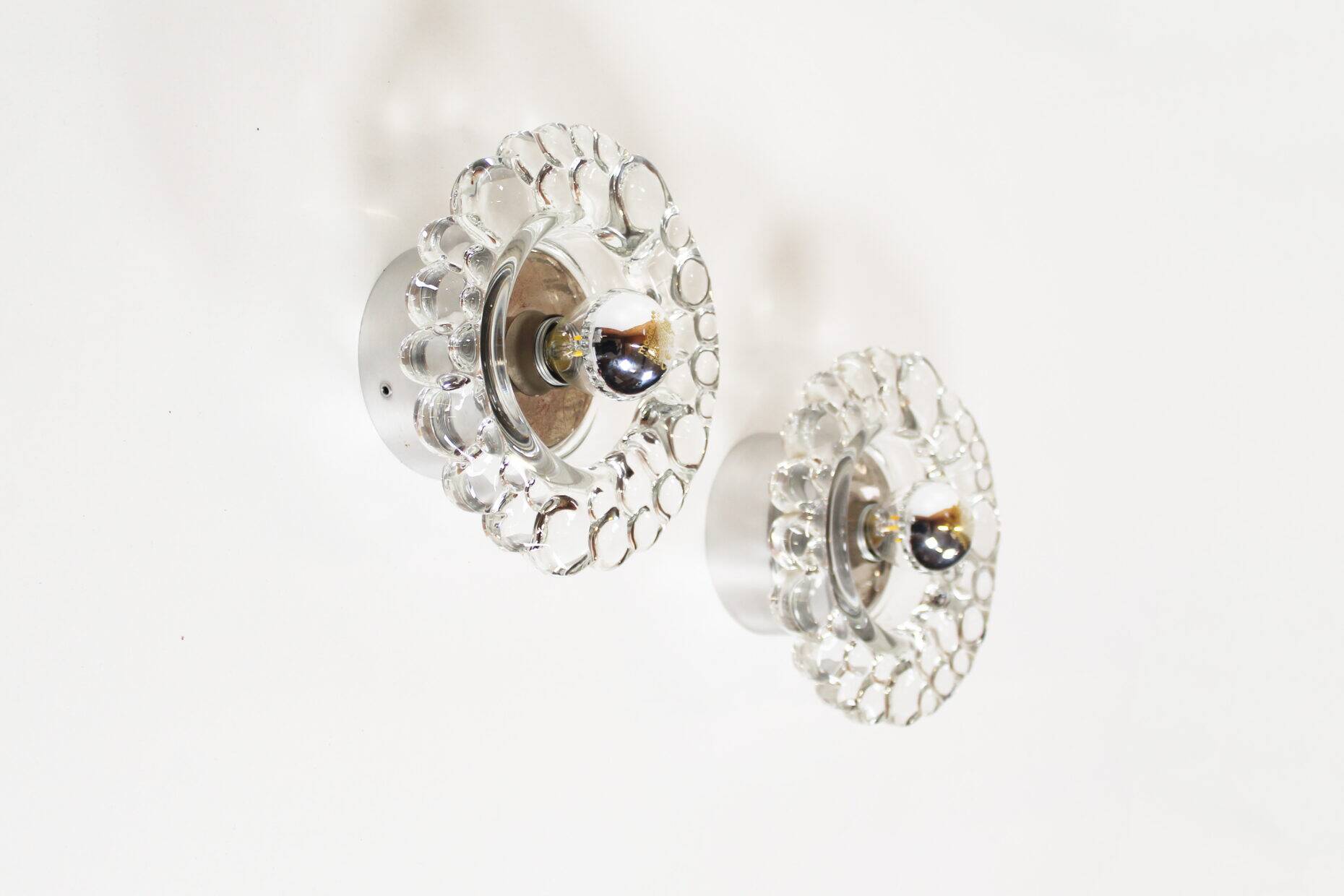Set (2) of 1970s 'bubble' glass wall lamps attributed to Hillebrand