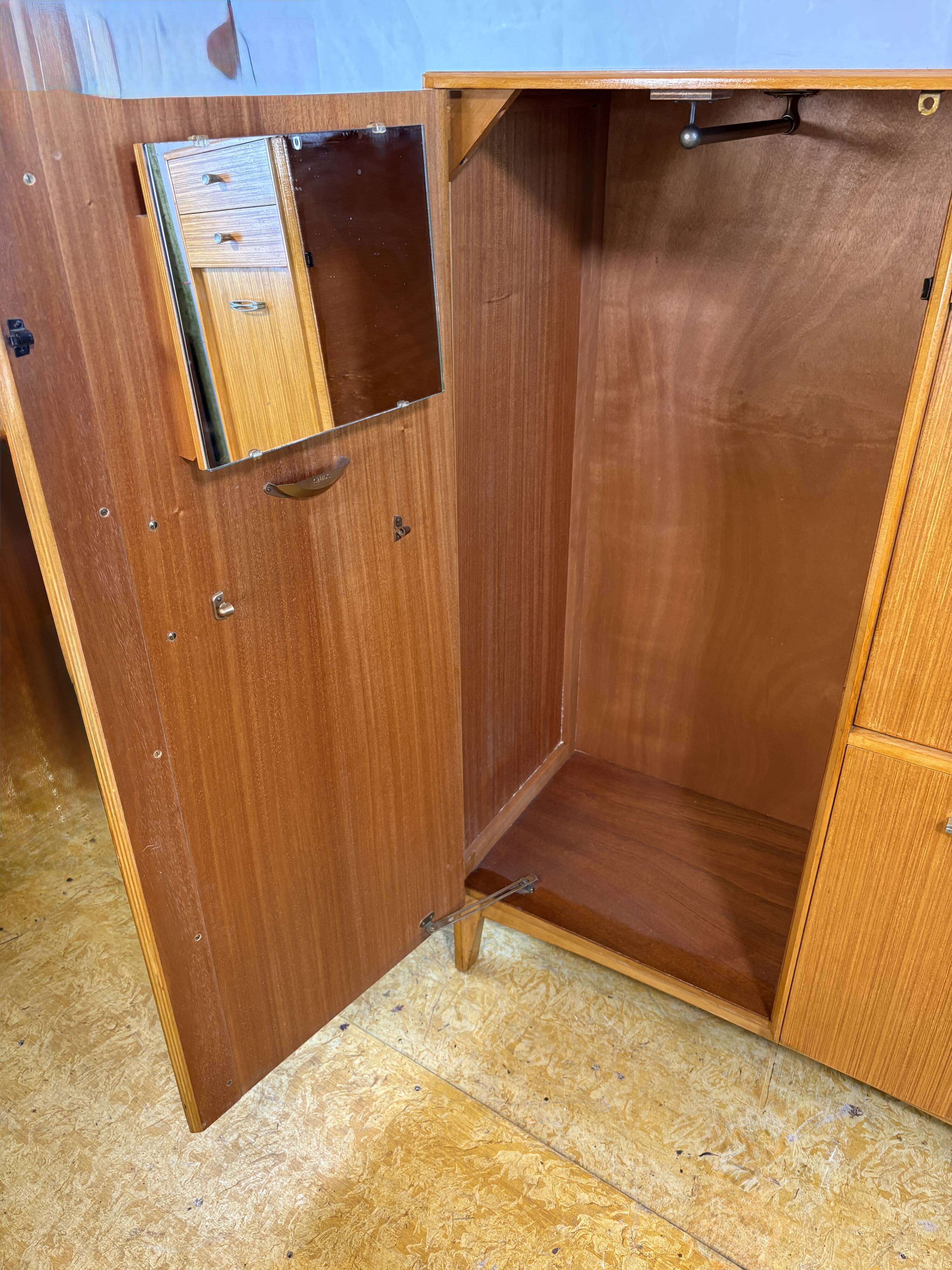 Mid Century Retro Teak Gentleman’s / Bachelor Wardrobe by Remploy 1960