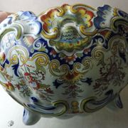 Old ceramic pot cover, decoration flowers, Rouen