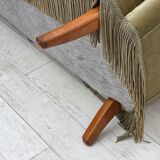 1960s, Danish 2-seater sofa, green furniture velour, beech wood legs.