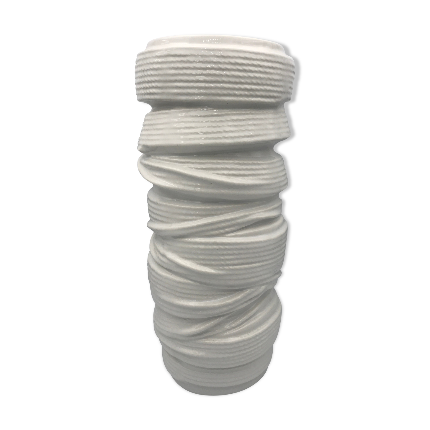 Vase tubular shape MODERNIST in ceramic enamelled White 30.5 cm