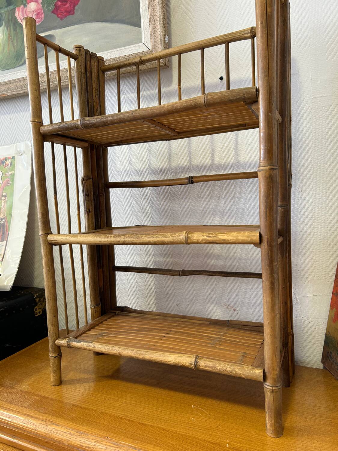 Bamboo standing shelf from the 60s