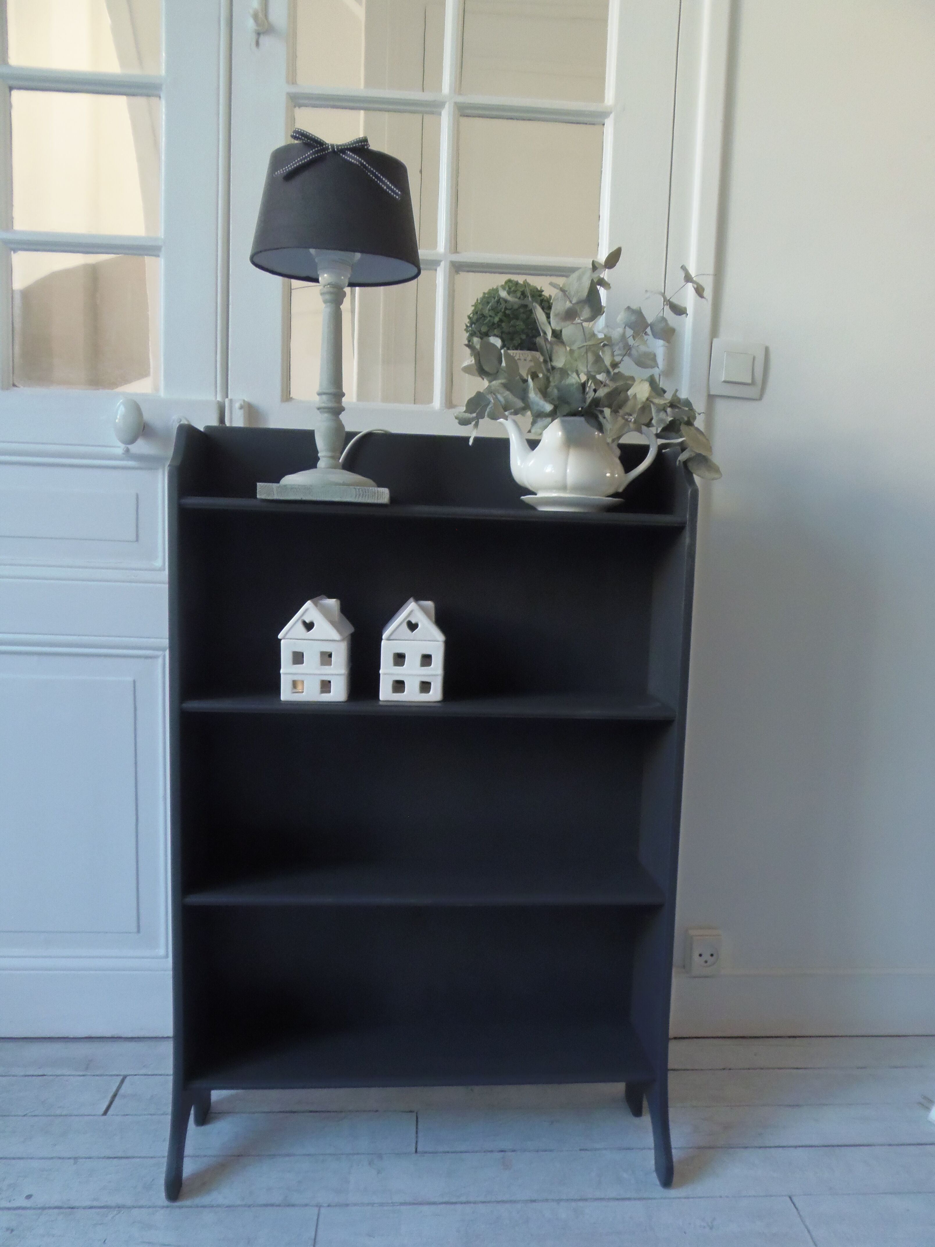 Vintage bookcase grey slate waxed