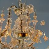 Venetian rezzonico chandelier in golden murano glass, 6 arms of light circa 1930