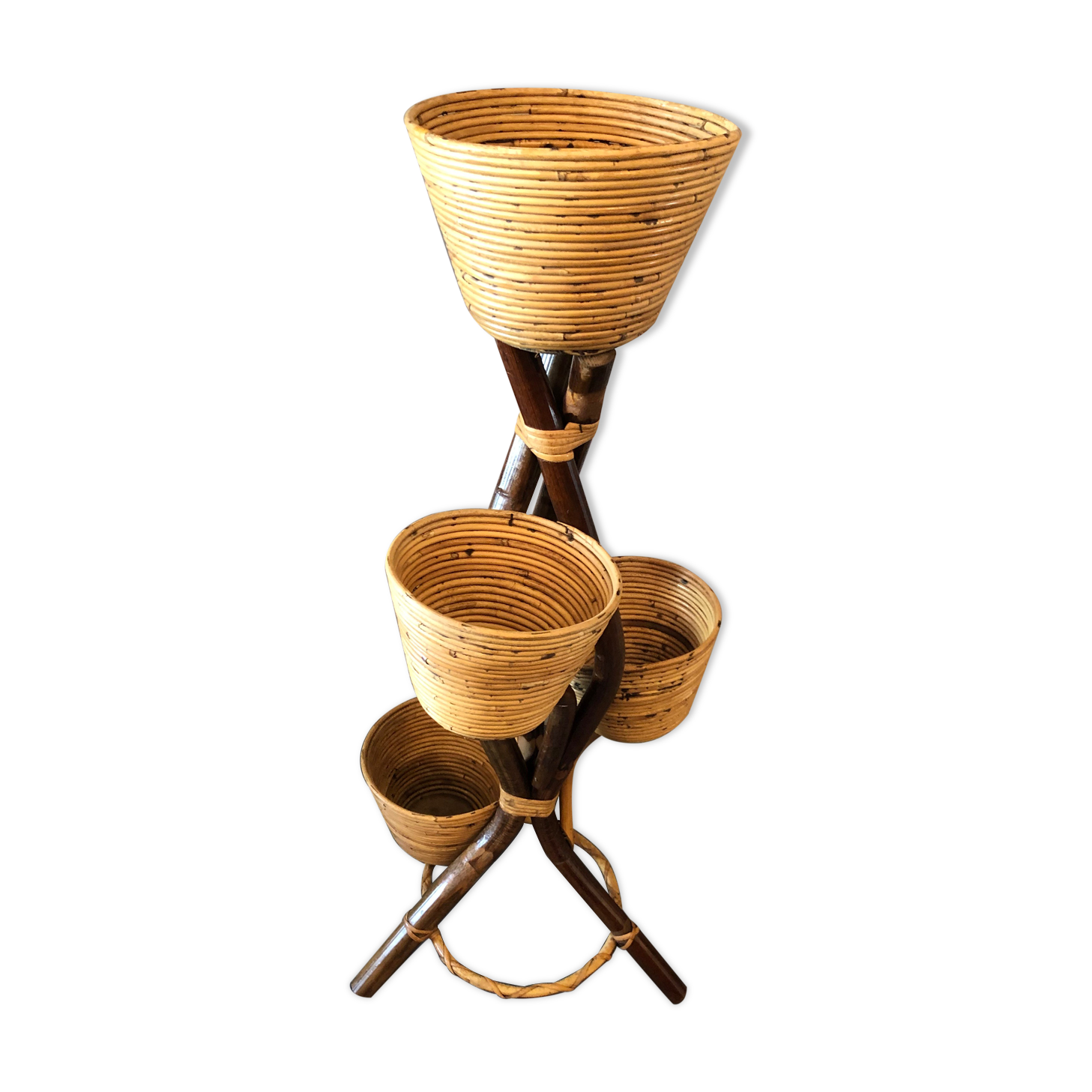 Vintage bamboo and rattan plant holder