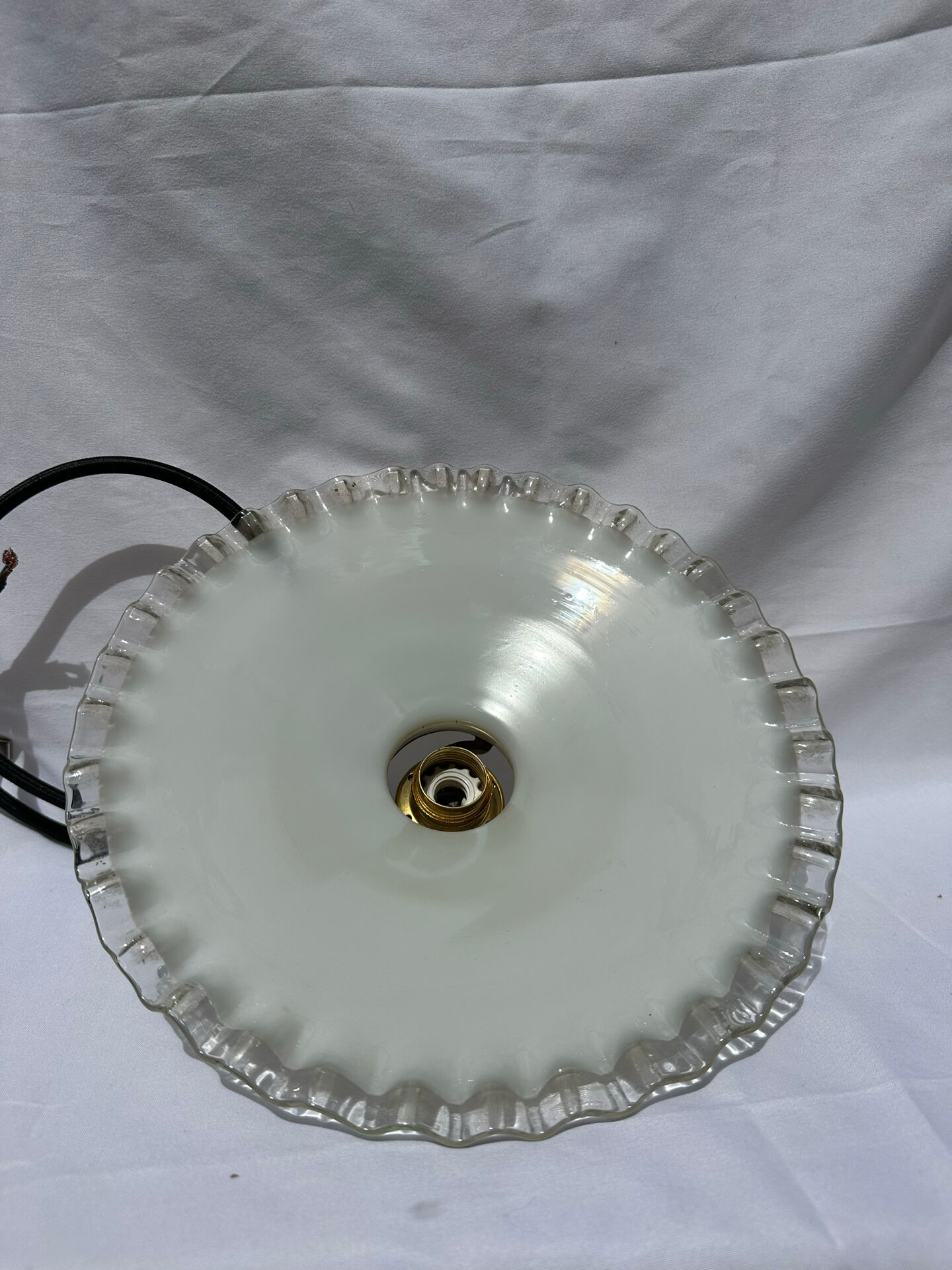 White opaline wavy suspension brass claw vintage lampshade