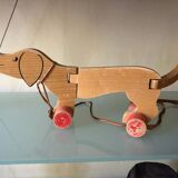 Wooden pull-along dog toy