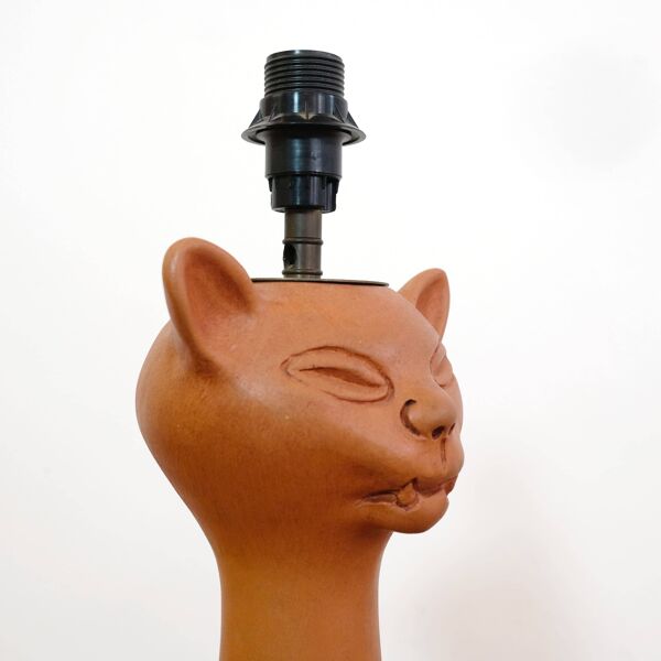 Lampe chat en terre cuite par Jean Marais, années 70-80
