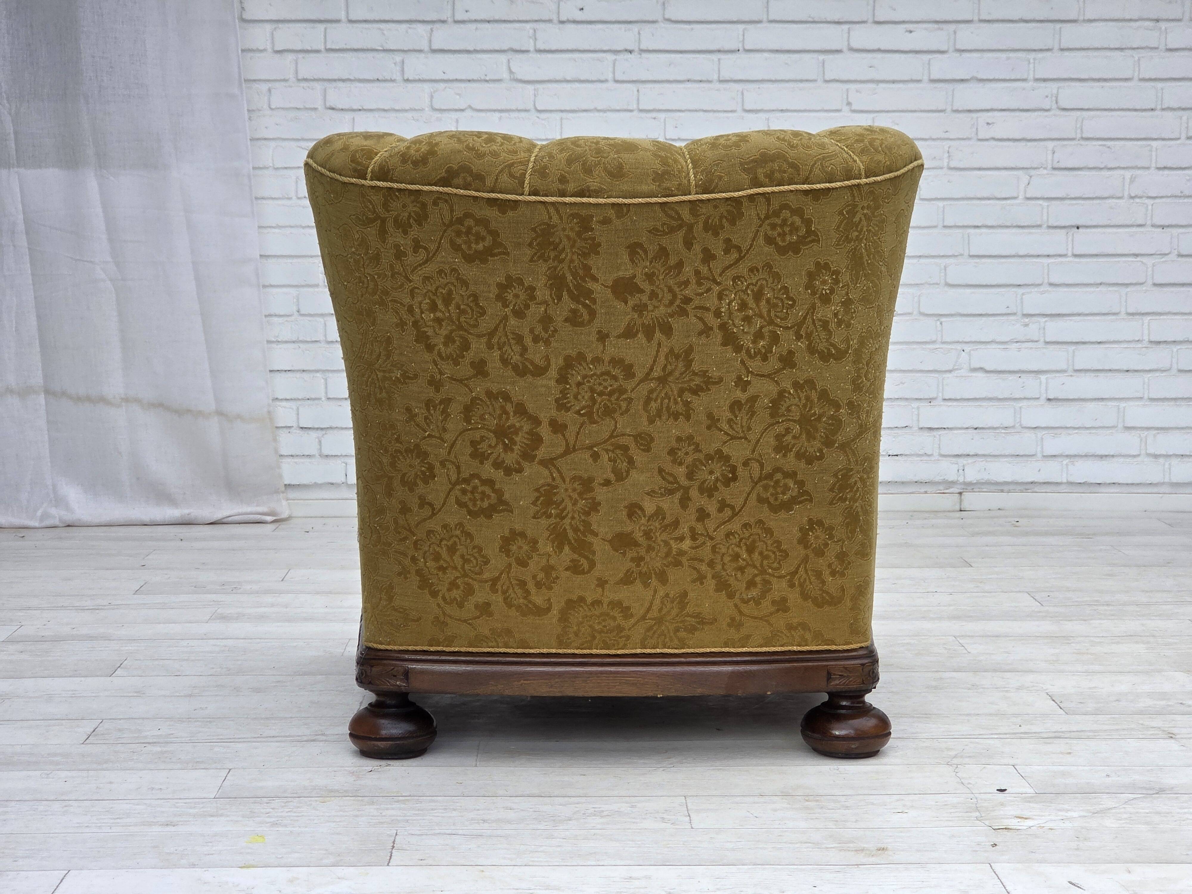 1960s, Danish armchair, furniture wool, solid oak wood.