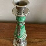 Stone and silver metal candle holder