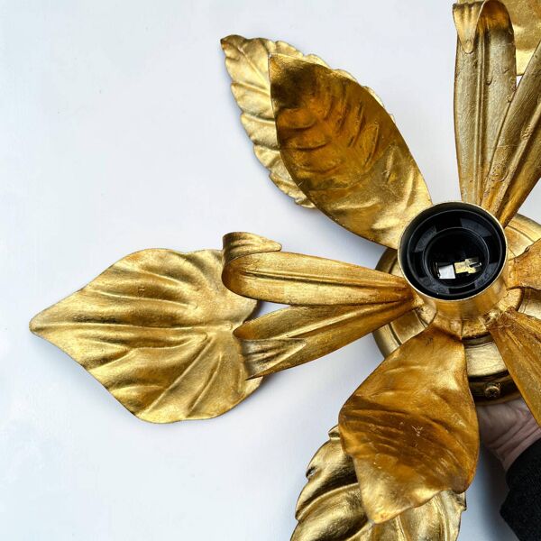 Applique fleur métal doré à la feuille d'or vintage Applique florentine