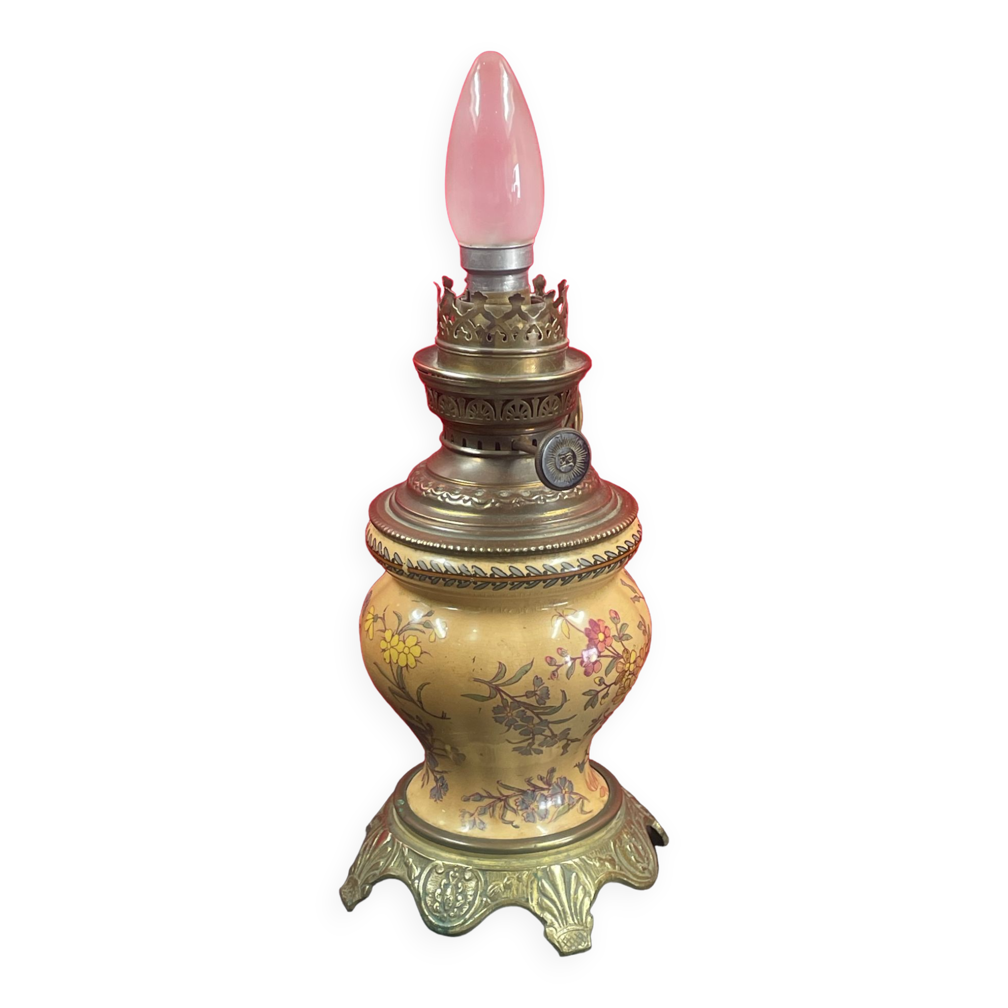 Ceramic and bronze lamp foot with Japanese floral decoration 24 cm