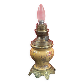 Pied de lampe en céramique et bronze à décor floral japonisant 24 cm