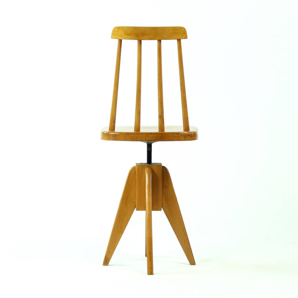 Midcentury Piano Swivel Stool With Backrest, Czechoslovakia 1960s
