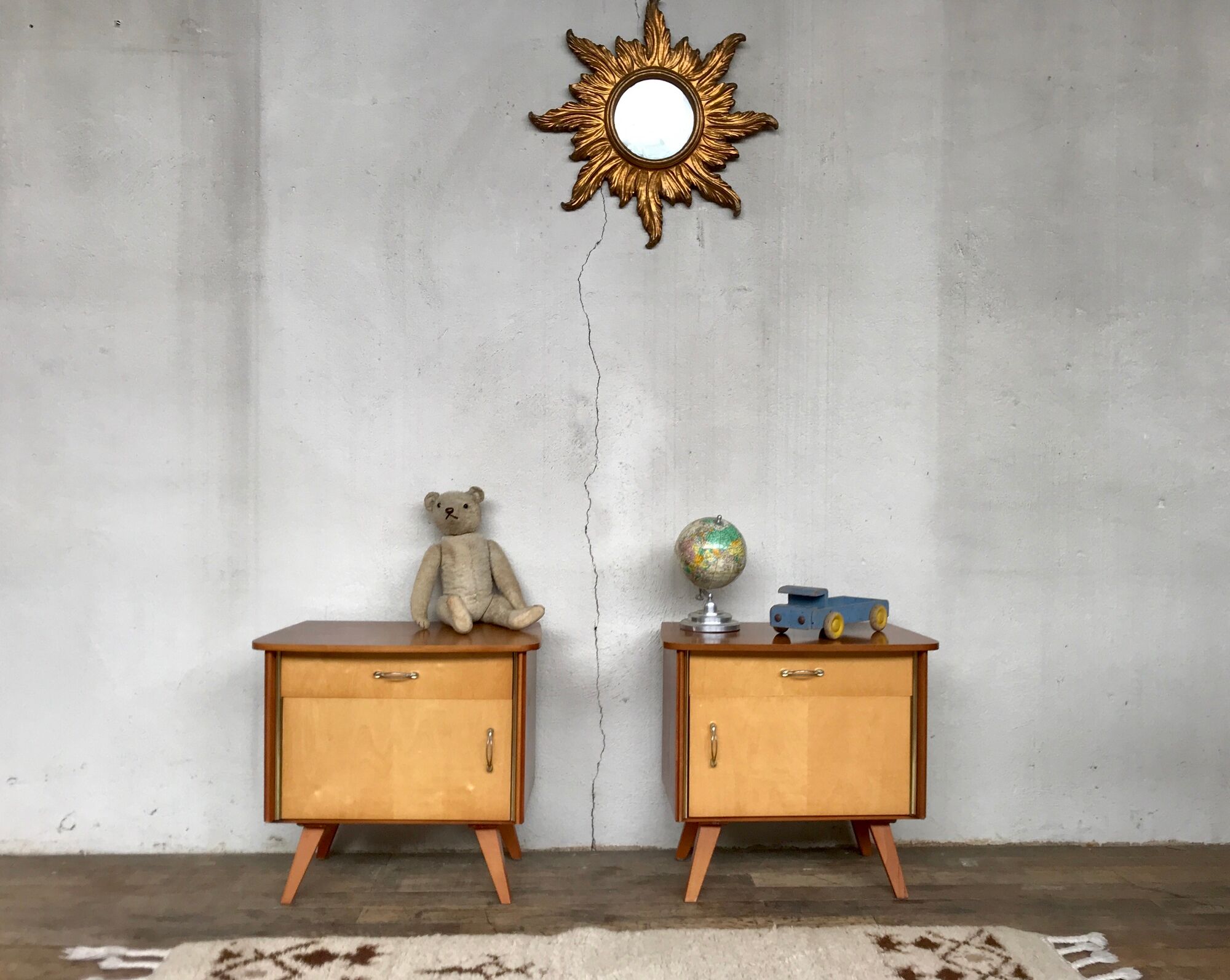 Pair of night table feet compass bedside end of vintage sofa old 1950 1960 retro
