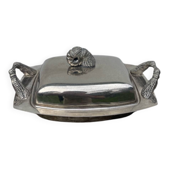 Silver metal pompom butter dish