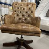 Office chair Chesterfield Gainsborough Chair swivel, in antique gold leather and mahogany