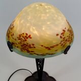 Lampe Champignon en Fer Forgé et Abat-jour en Pâte de Verre Soufflée, 1920