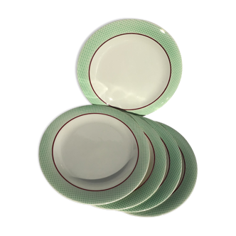 5 plates dessert Salins France model Isoard pale green