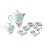 Service à café, cafetière, sucrier, 6 tasses et sous tasses, Moulin des Loups