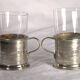 Set of 2 antique metal-rimmed tea glasses with handle, 5x7cm