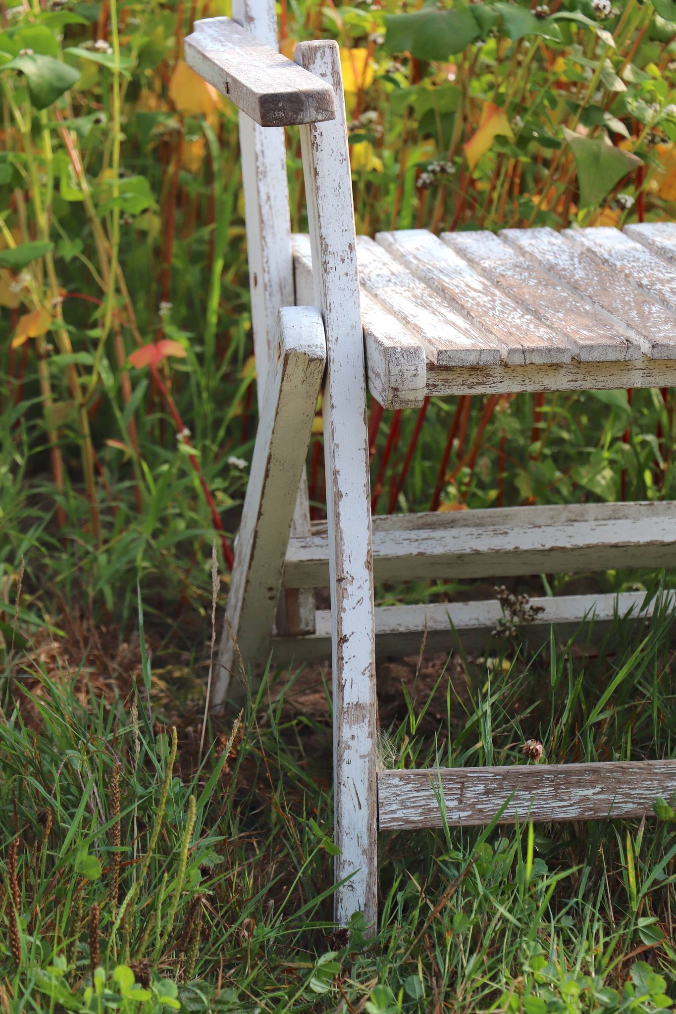 Set of 4 folding garden chairs in slatted wood – 1940 design