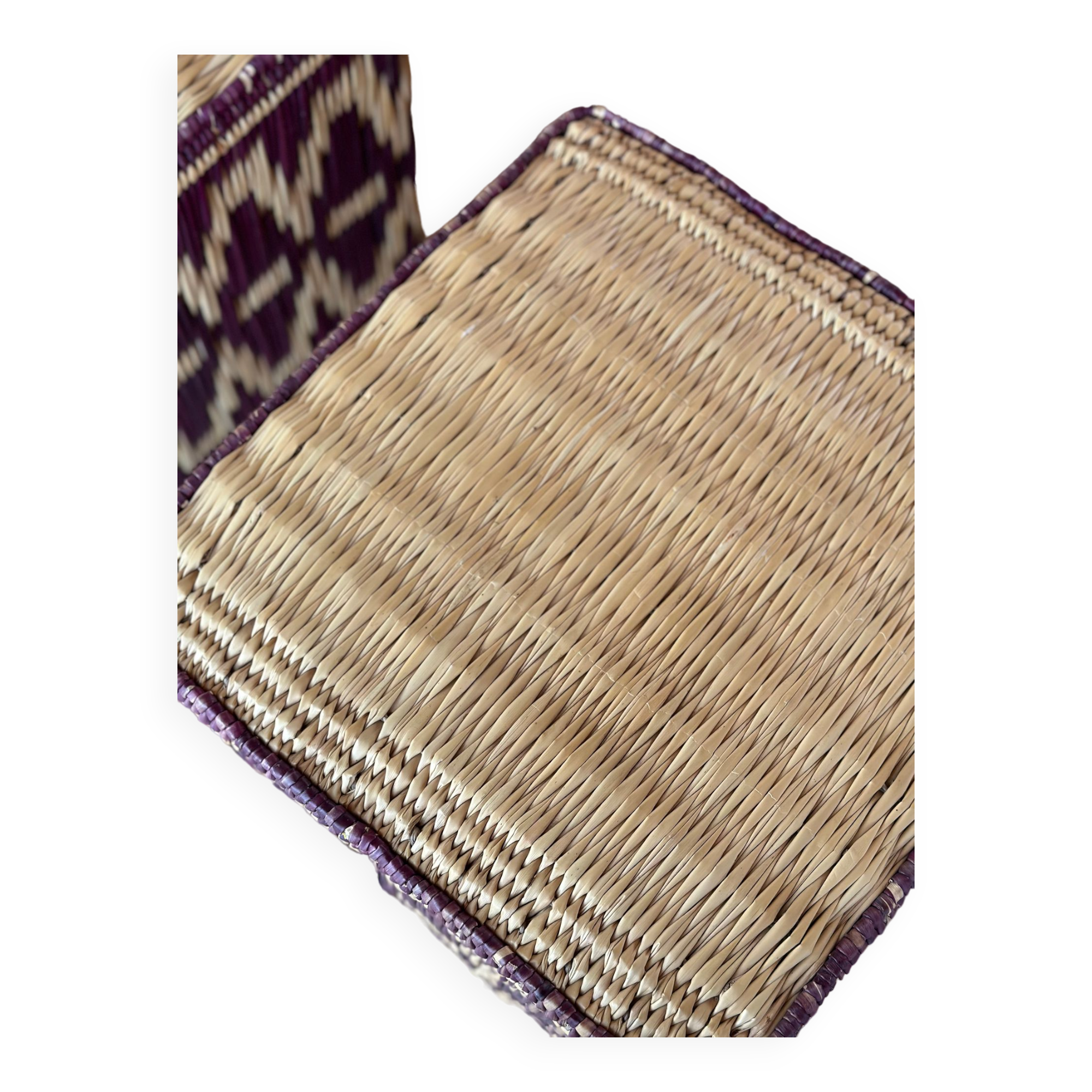 Set of two pouf seat cube rattan wicker graphic ikat red burgundy purple magenta