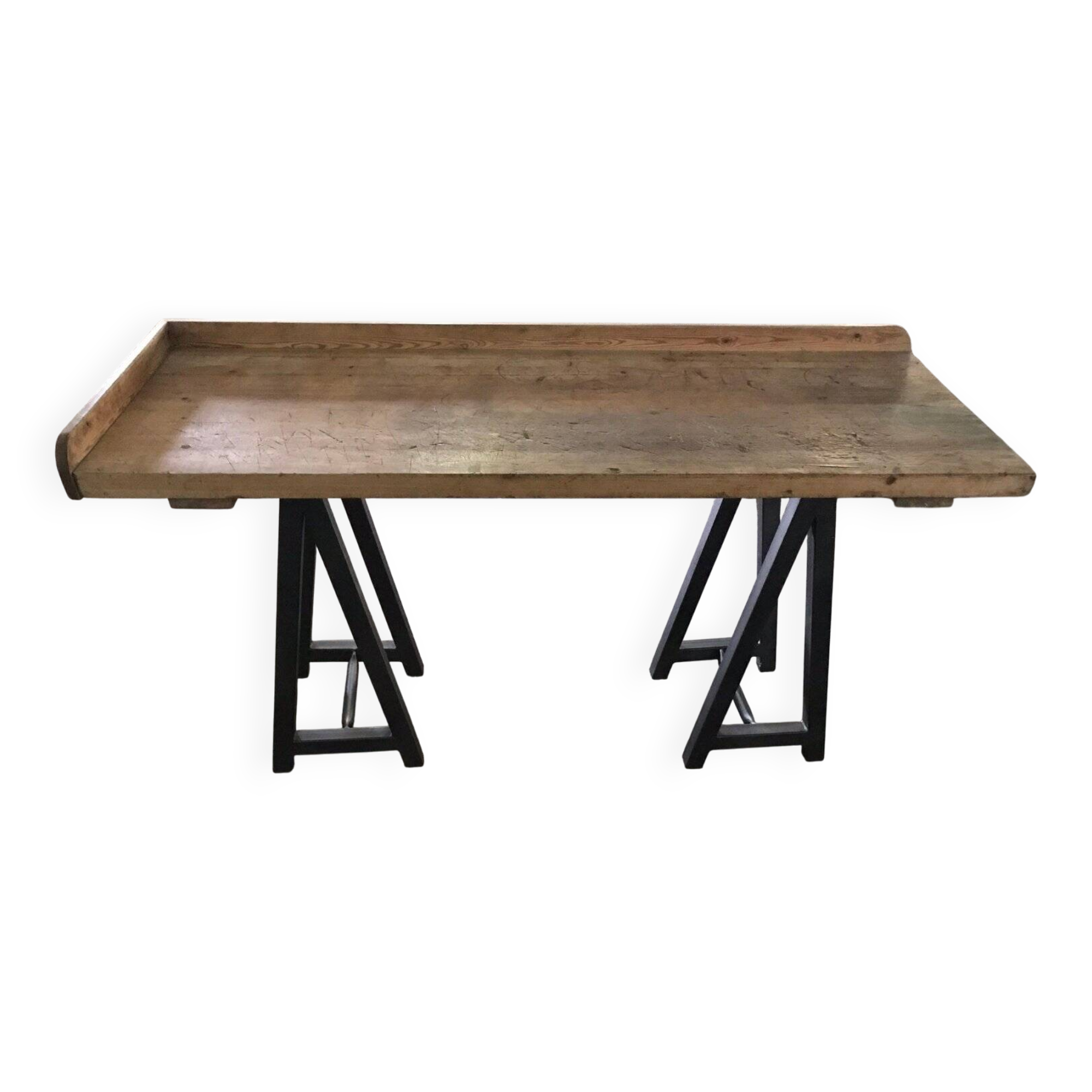 Antique industrial butcher's table in brown and black metal - Hungarian workbench circa 1900