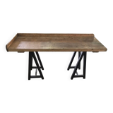 Antique industrial butcher's table in brown and black metal - Hungarian workbench circa 1900