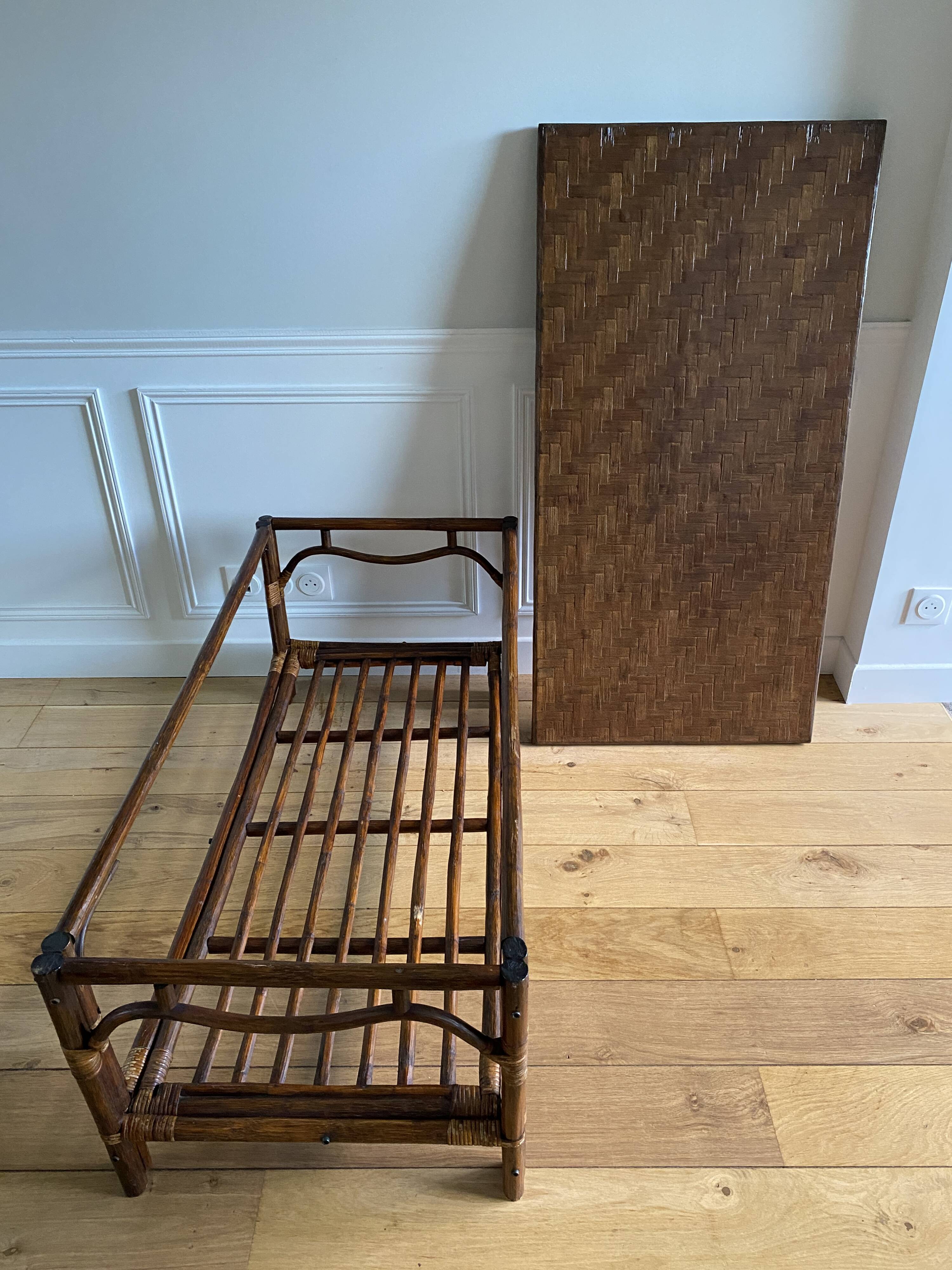 Vintage brown bamboo living room coffee table