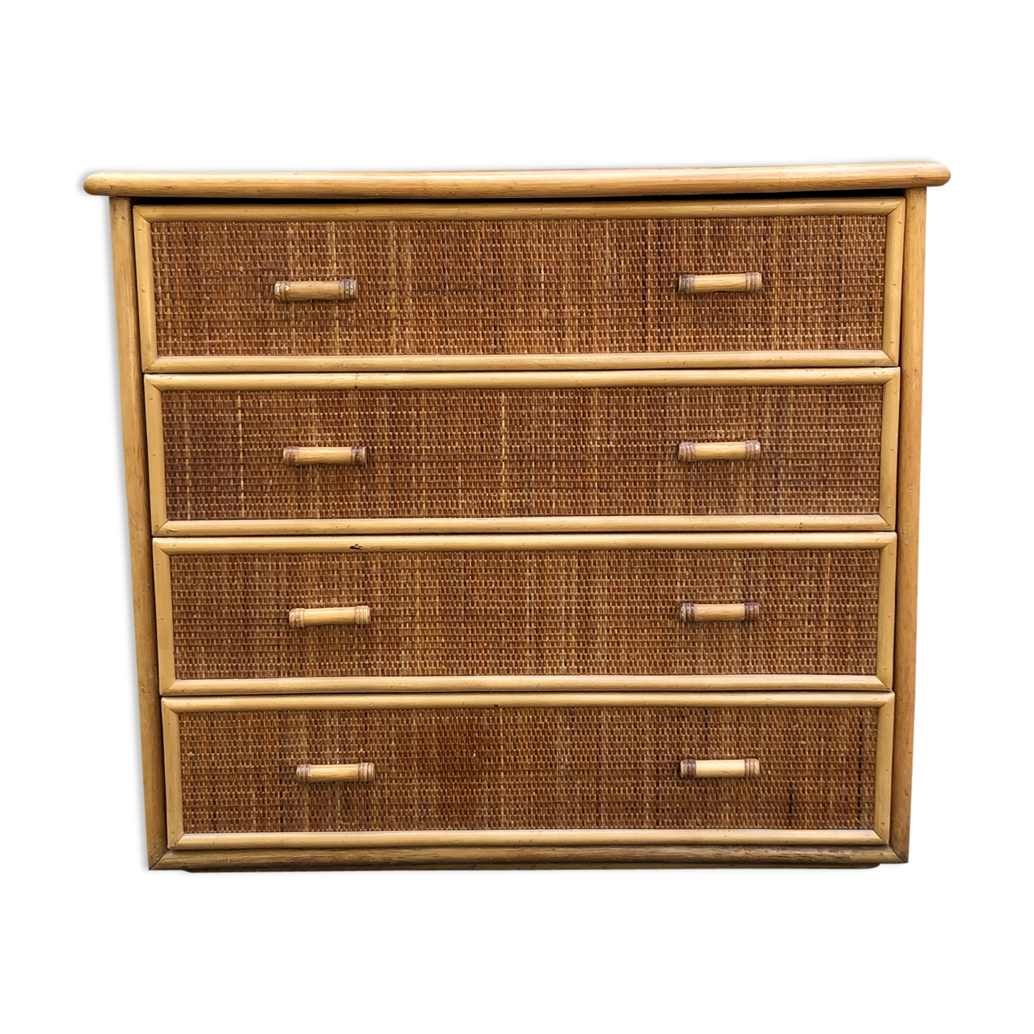 Dresser in wicker and bamboo, wooden structure
