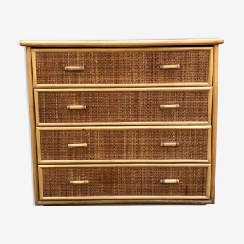 Dresser in wicker and bamboo, wooden structure